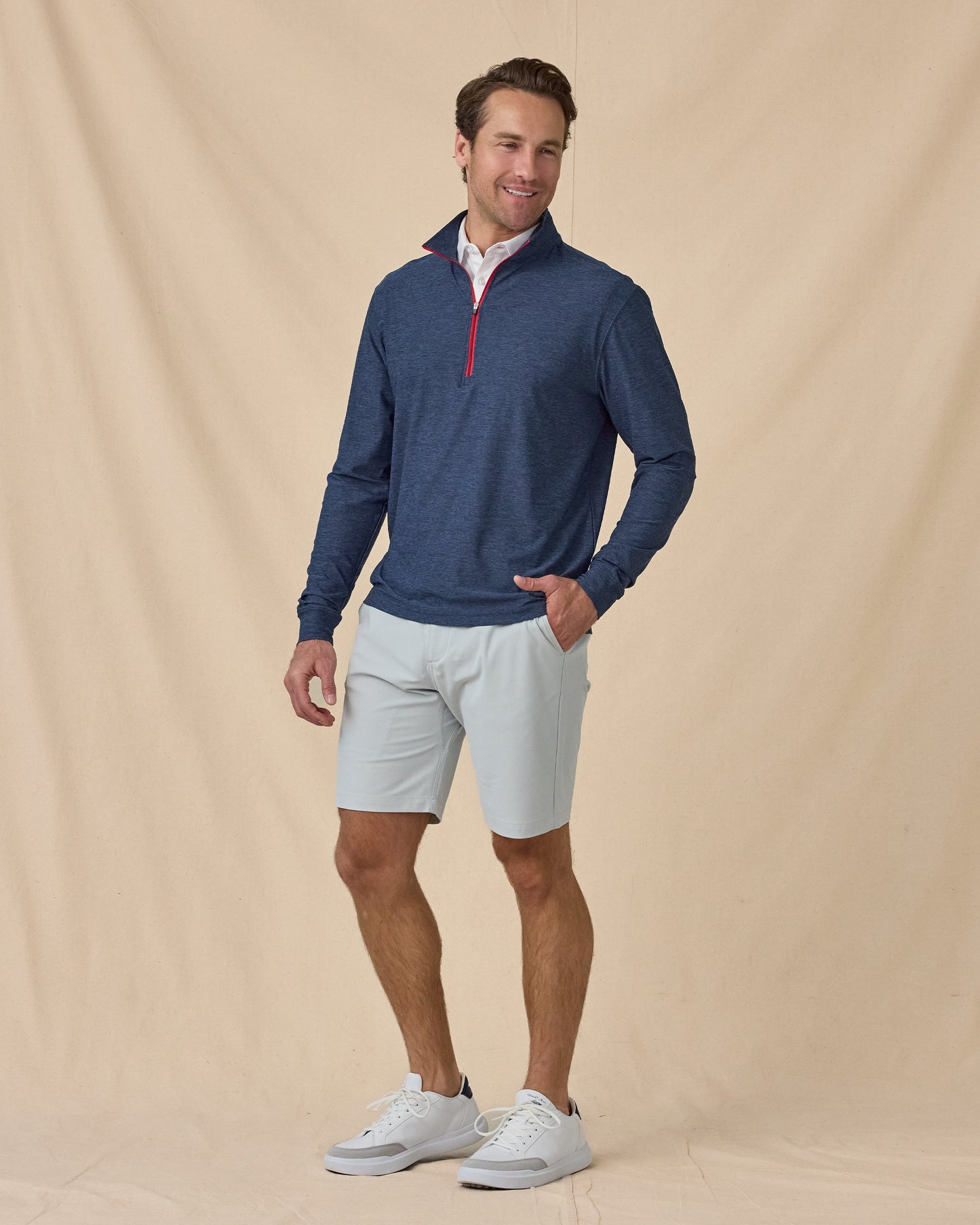 Straight Down Crusher Quarter Zip - Navy / Flag Red
