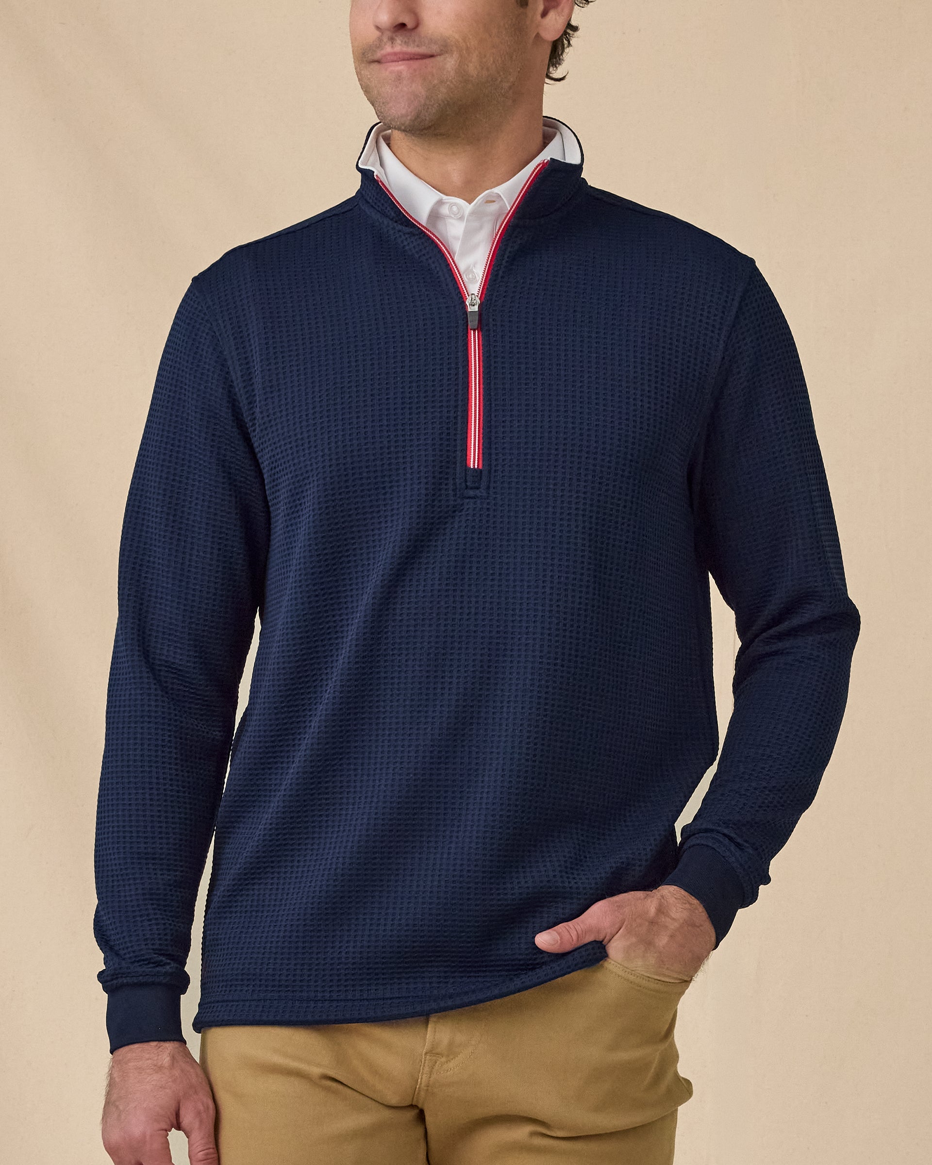 Straight Down Optic Quarter Zip - New Indigo / White / Flag Red