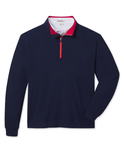 Straight Down Bel Air Quarter Zip - New Indigo / Flag Red