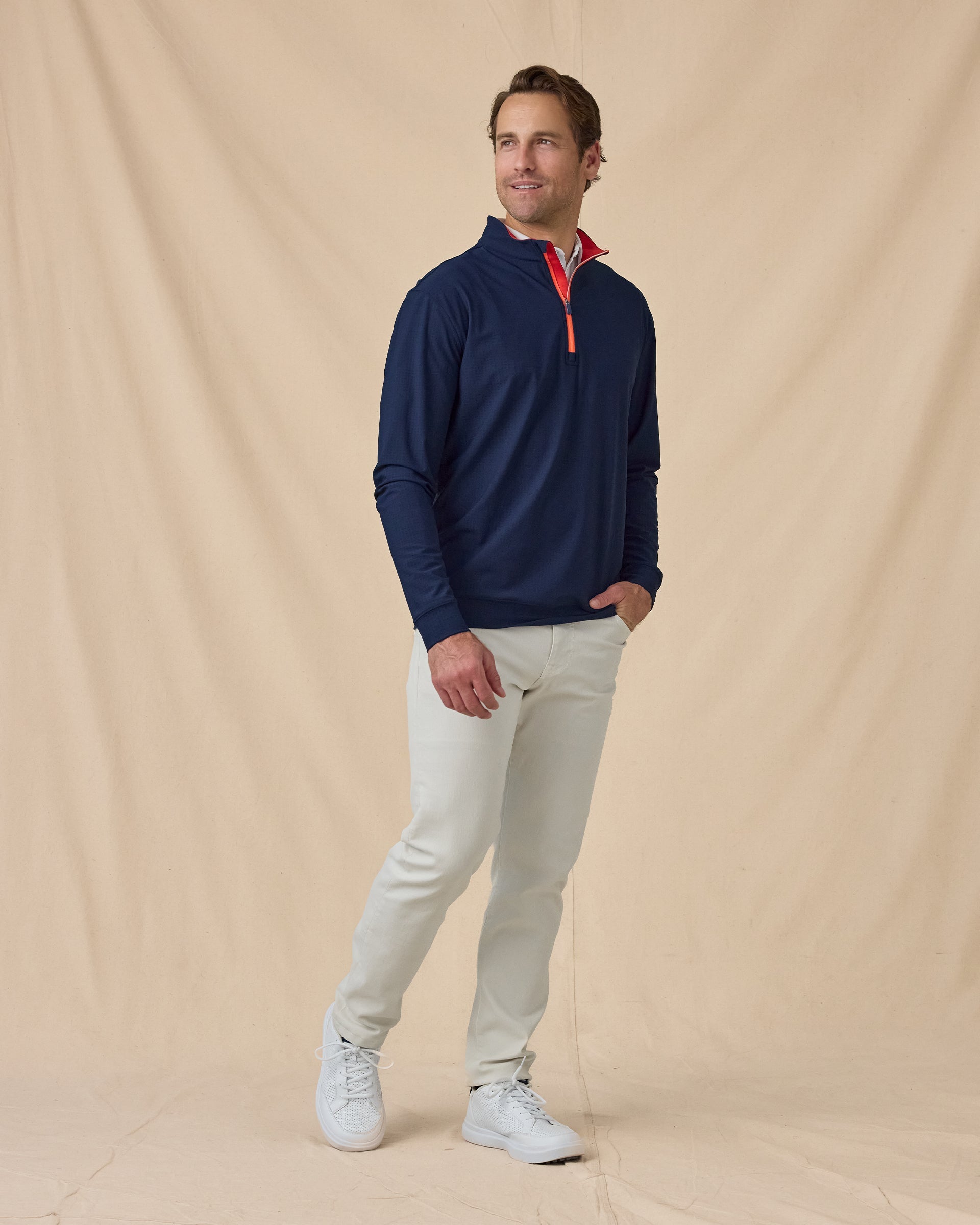 Straight Down Bel Air Quarter Zip - New Indigo / Flag Red