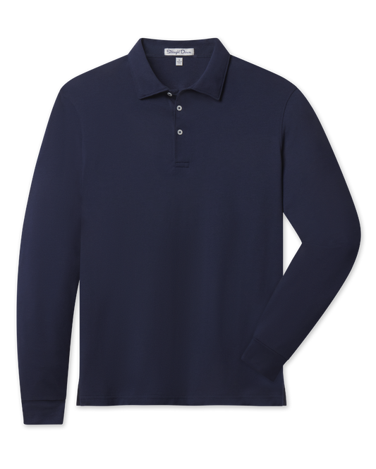 Straight Down Cambridge Long Sleeve Polo - New Indigo