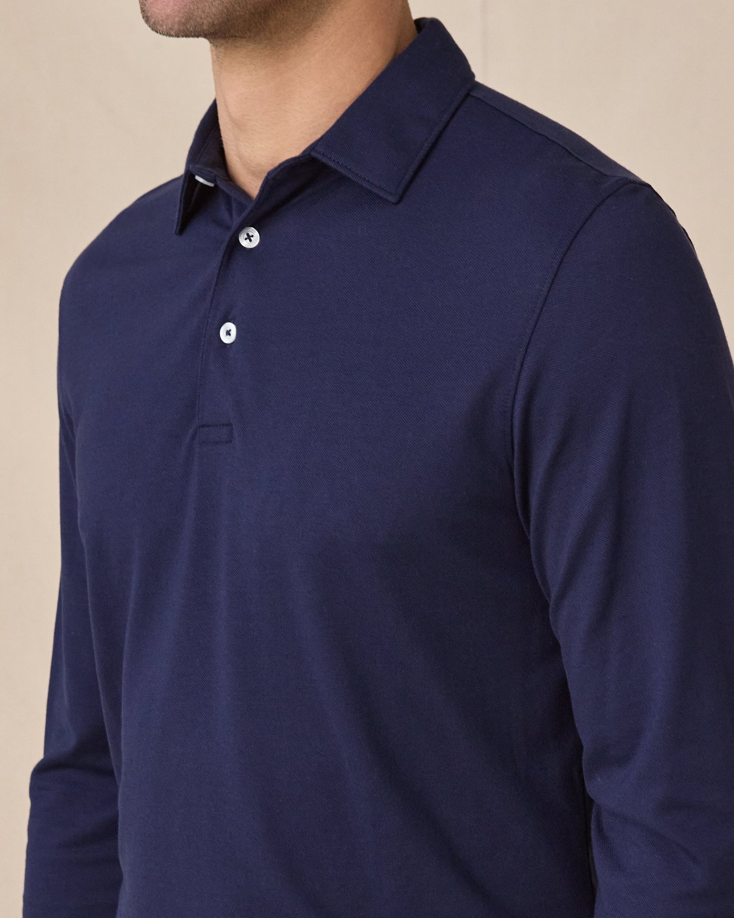 Straight Down Cambridge Long Sleeve Polo - New Indigo