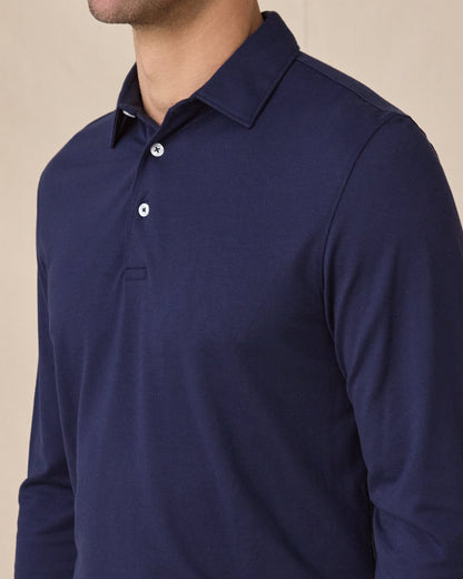 Straight Down Cambridge Long Sleeve Polo - New Indigo