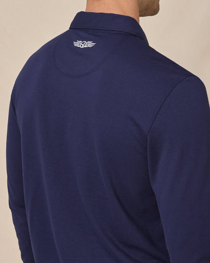 Straight Down Cambridge Long Sleeve Polo - New Indigo