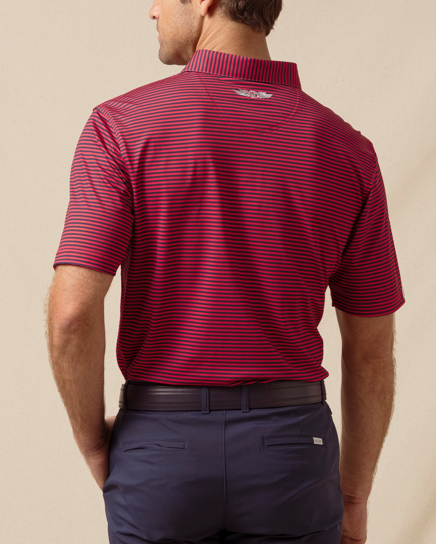 Straight Down Del Mar Stripe Polo - New Indigo / Flag Red