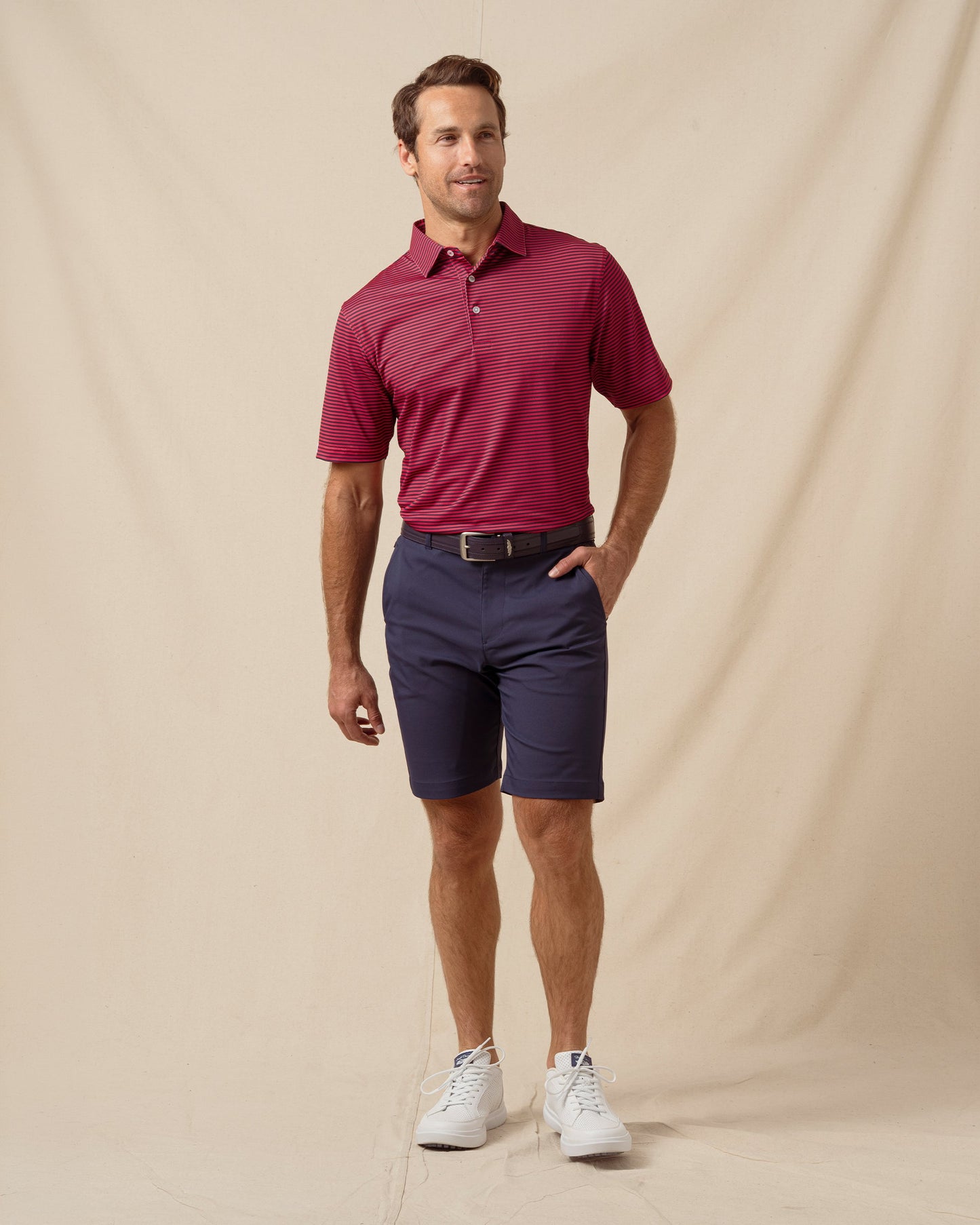 Straight Down Del Mar Stripe Polo - New Indigo / Flag Red