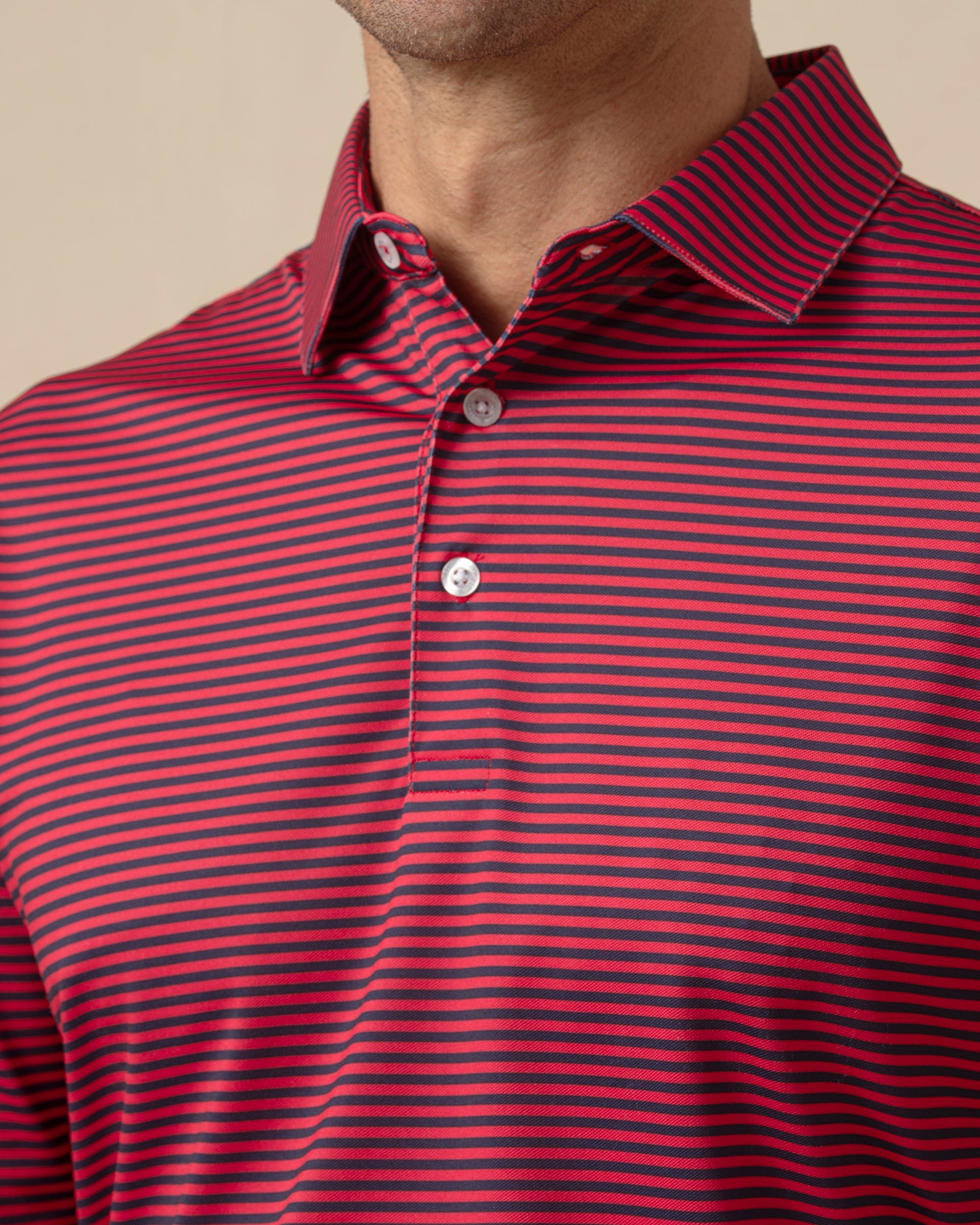 Straight Down Del Mar Stripe Polo - New Indigo / Flag Red
