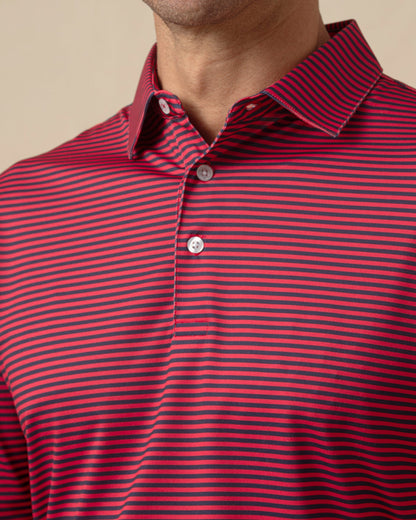 Straight Down Del Mar Stripe Polo - New Indigo / Flag Red