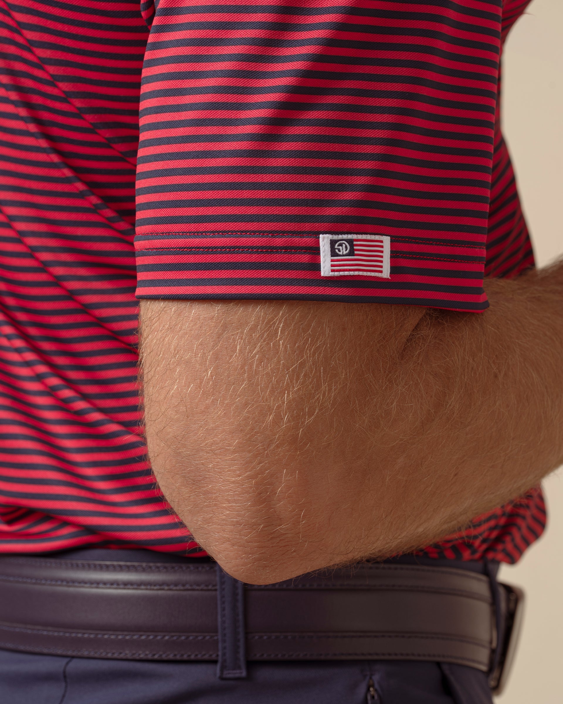 Straight Down Del Mar Stripe Polo - New Indigo / Flag Red