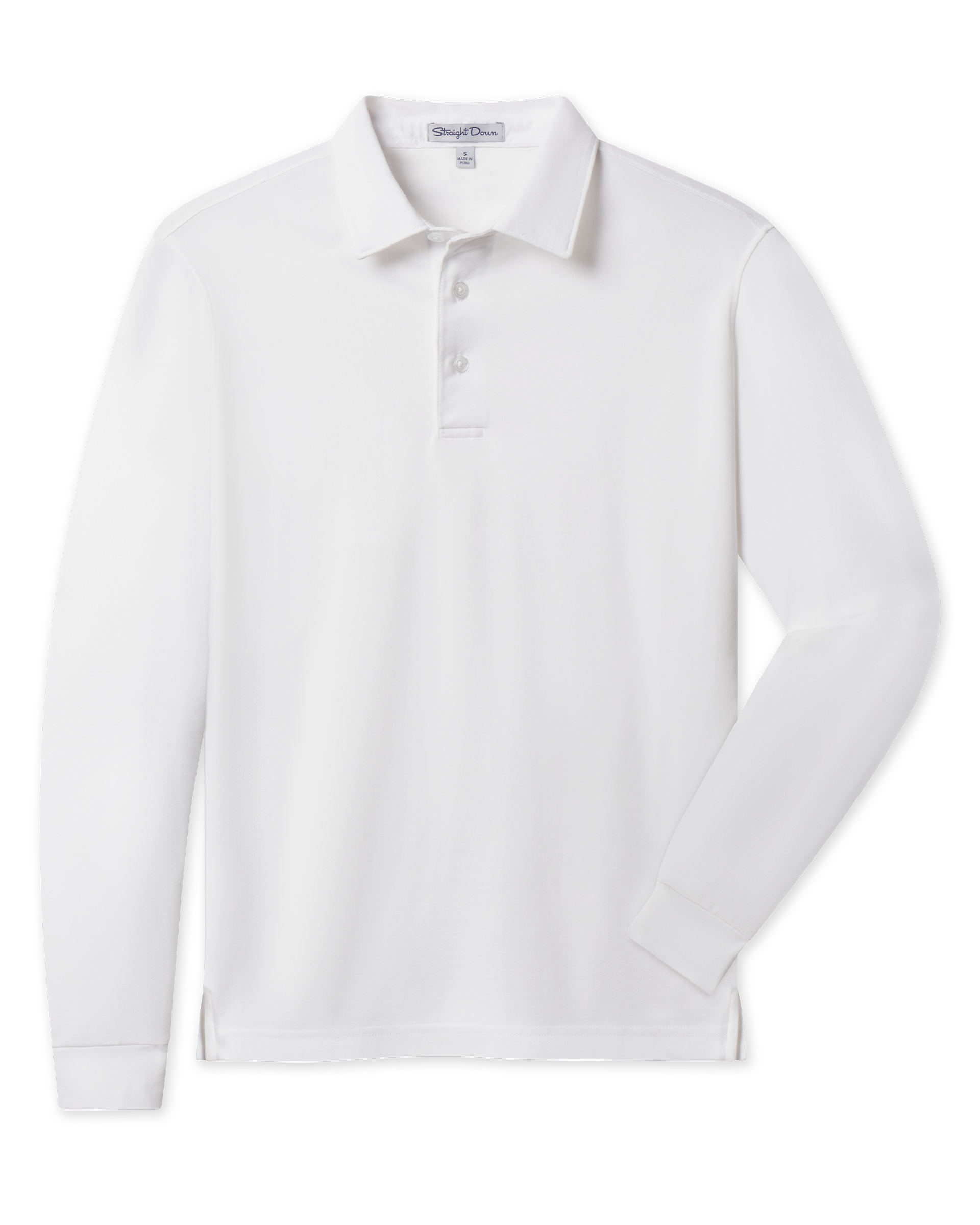 Straight Down Cambridge Long Sleeve Polo - White