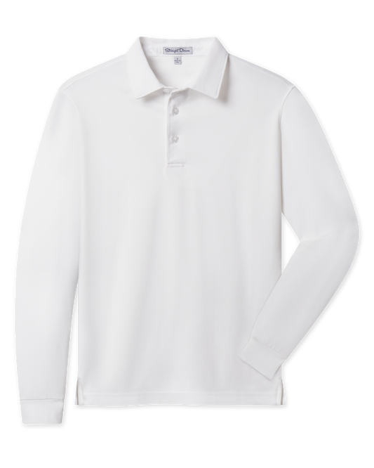 Straight Down Cambridge Long Sleeve Polo - White