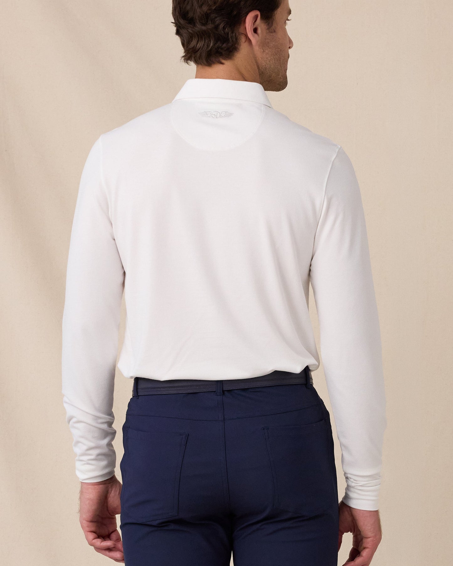 Straight Down Cambridge Long Sleeve Polo - White