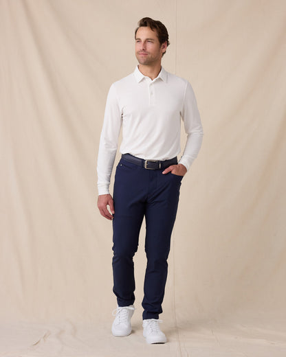 Straight Down Cambridge Long Sleeve Polo - White