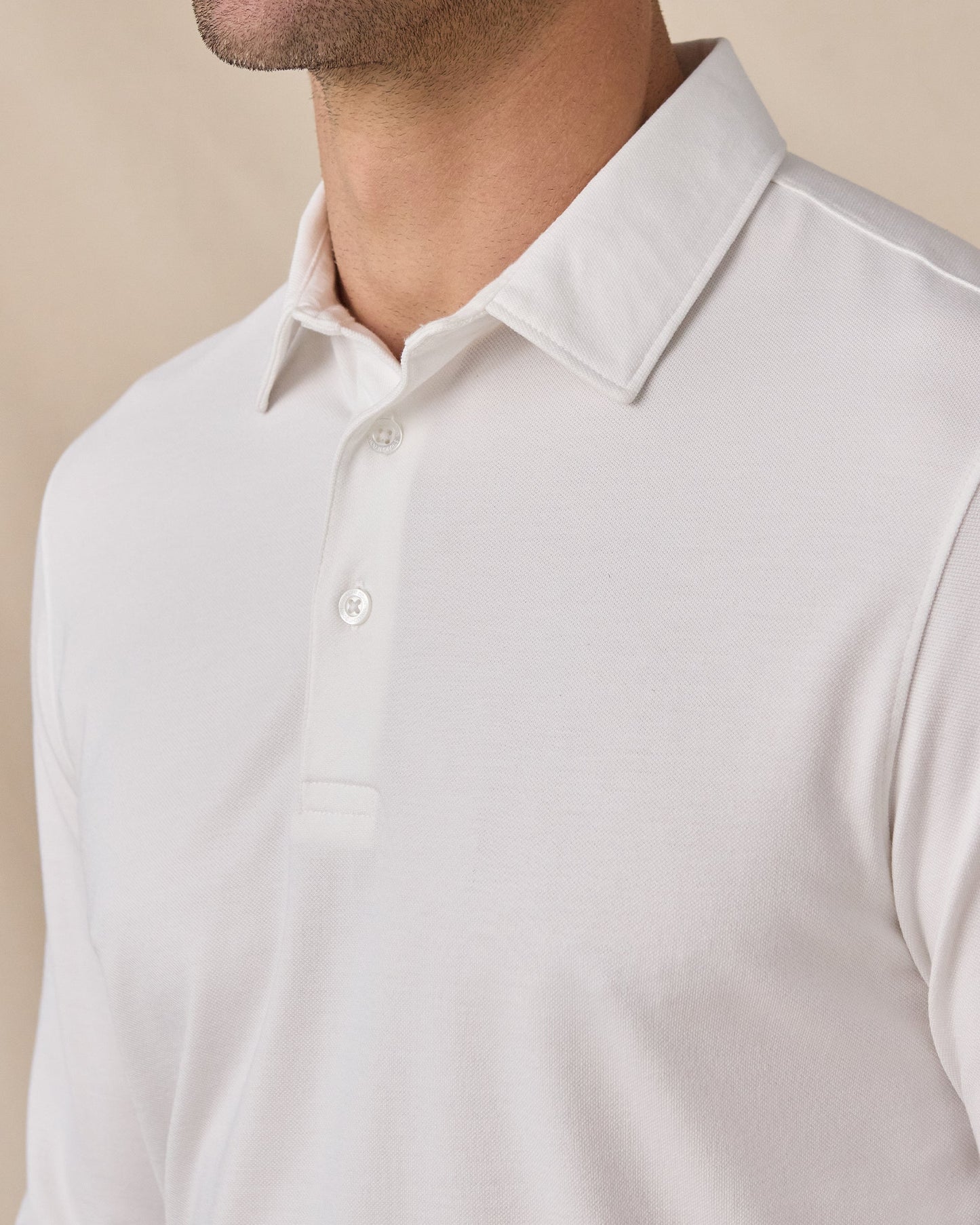 Straight Down Cambridge Long Sleeve Polo - White