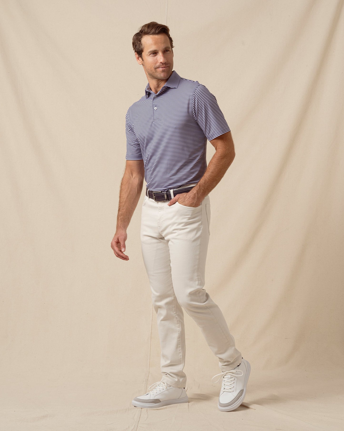 Straight Down Del Mar Stripe Polo - New Indigo / Lilac