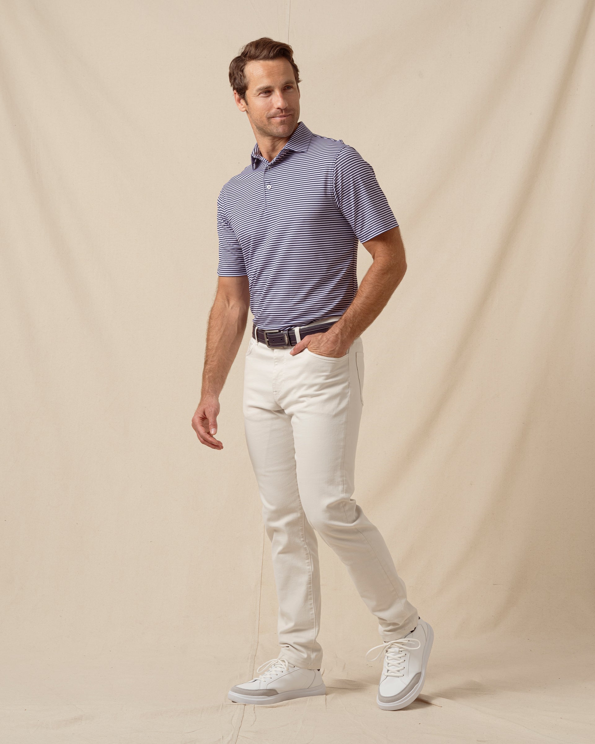 Straight Down Del Mar Stripe Polo - New Indigo / Lilac