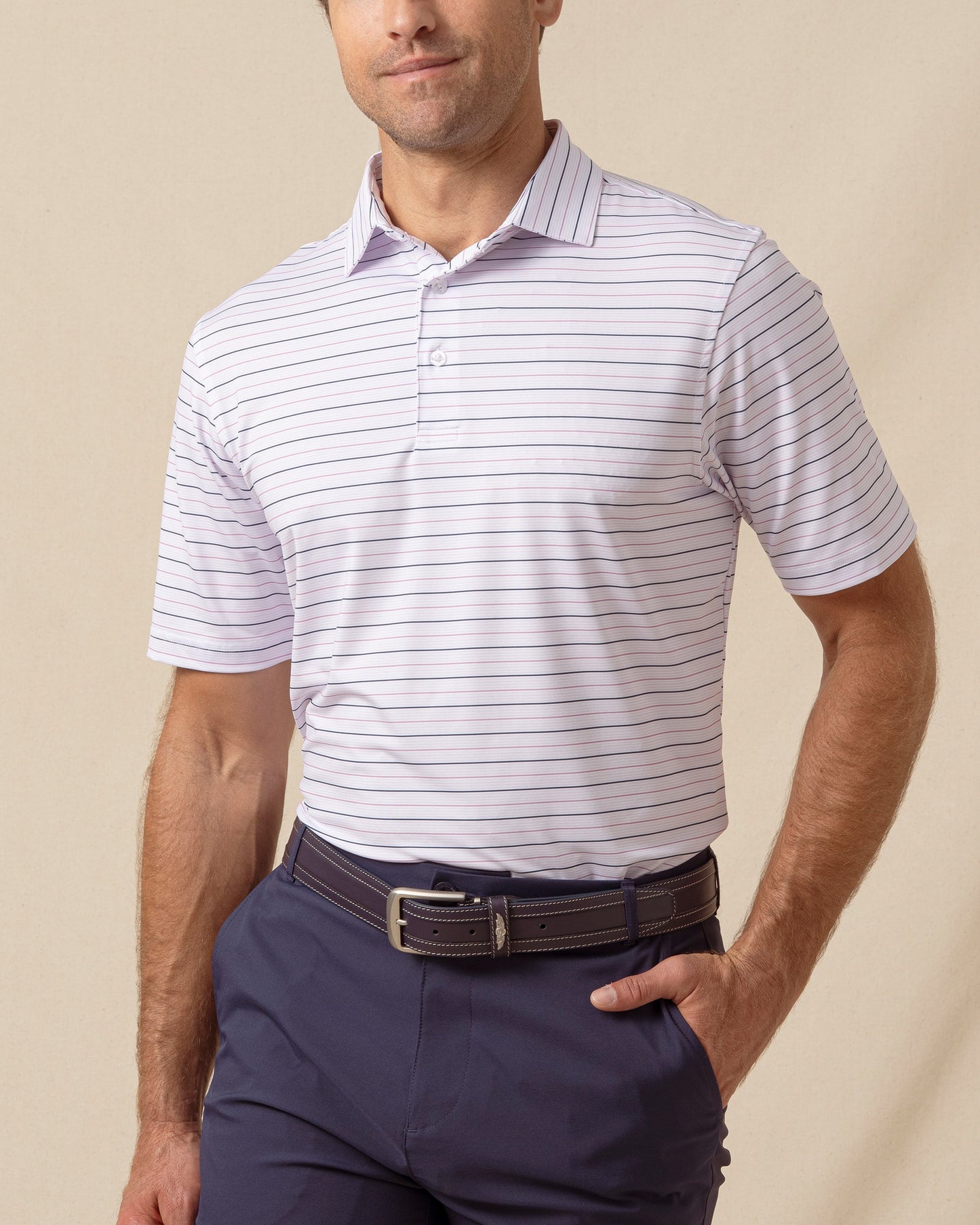 Straight Down Key West Stripe Polo - Lilac