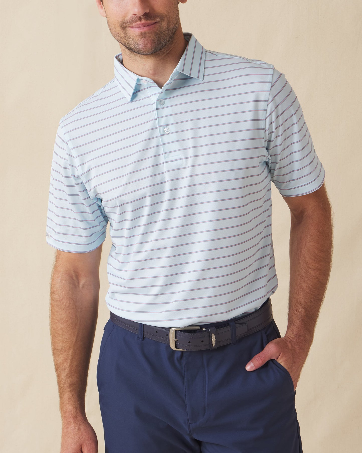 Straight Down Quintero Stripe Polo - Sea Spray
