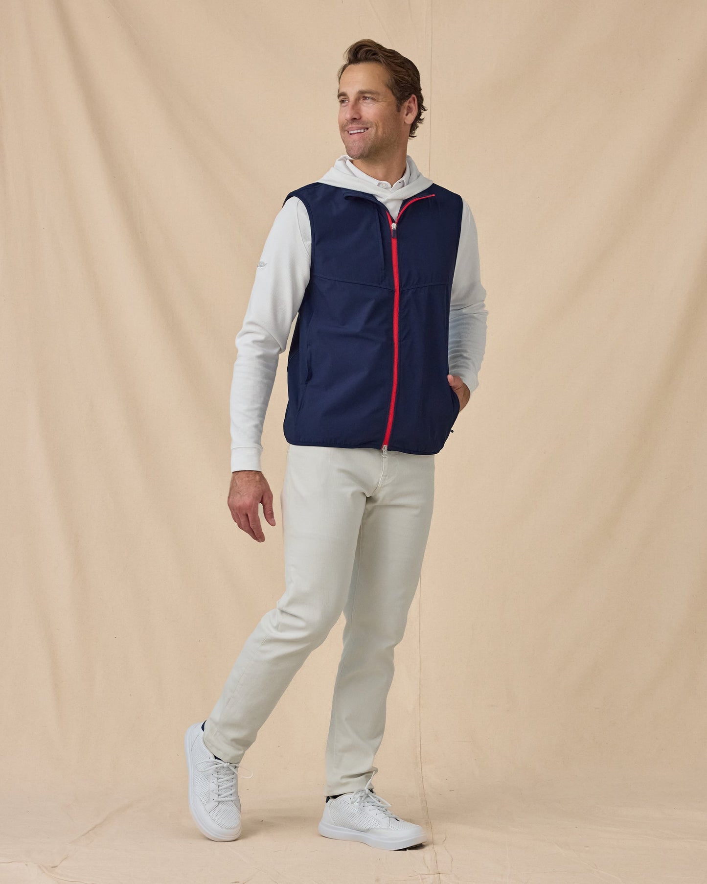 Straight Down Zephyr Hybrid Vest - New Indigo / Flag Red