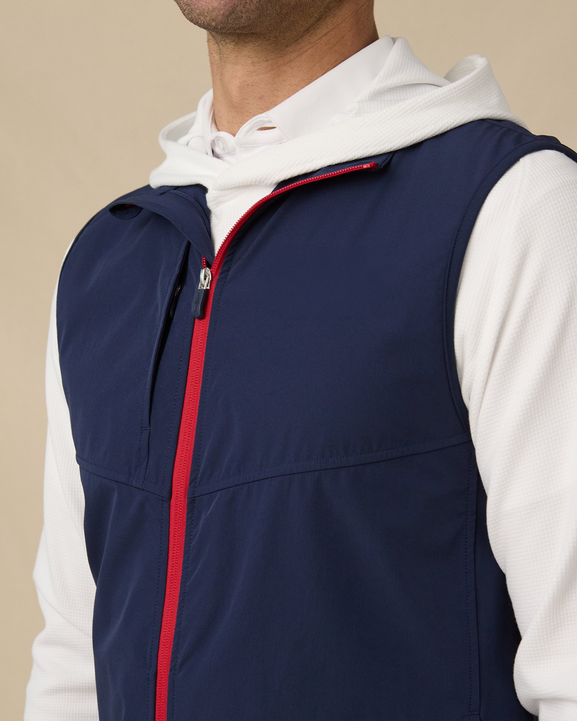 Straight Down Zephyr Hybrid Vest - New Indigo / Flag Red