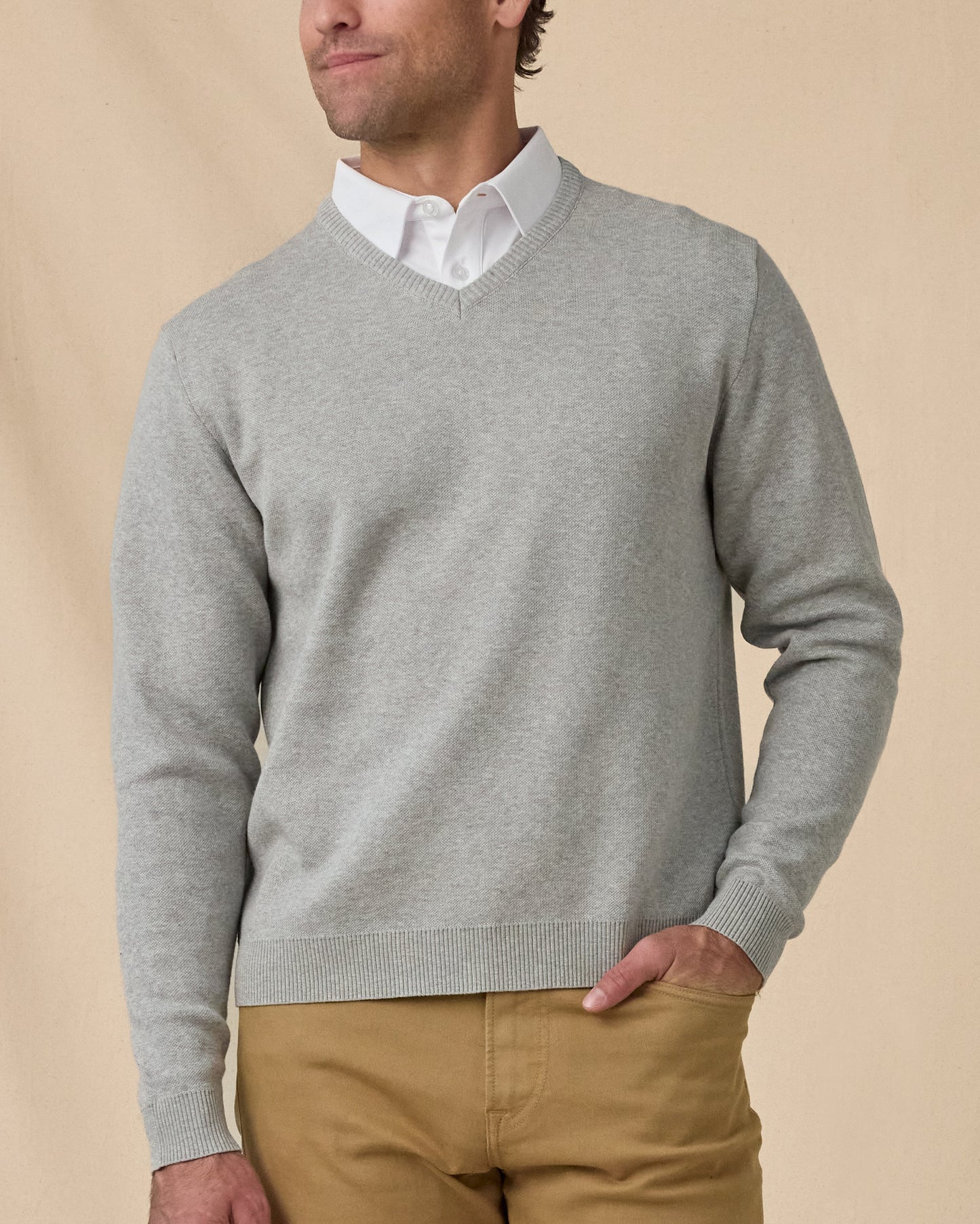 Straight Down Wallace V-Neck Sweater - Light Grey Heather