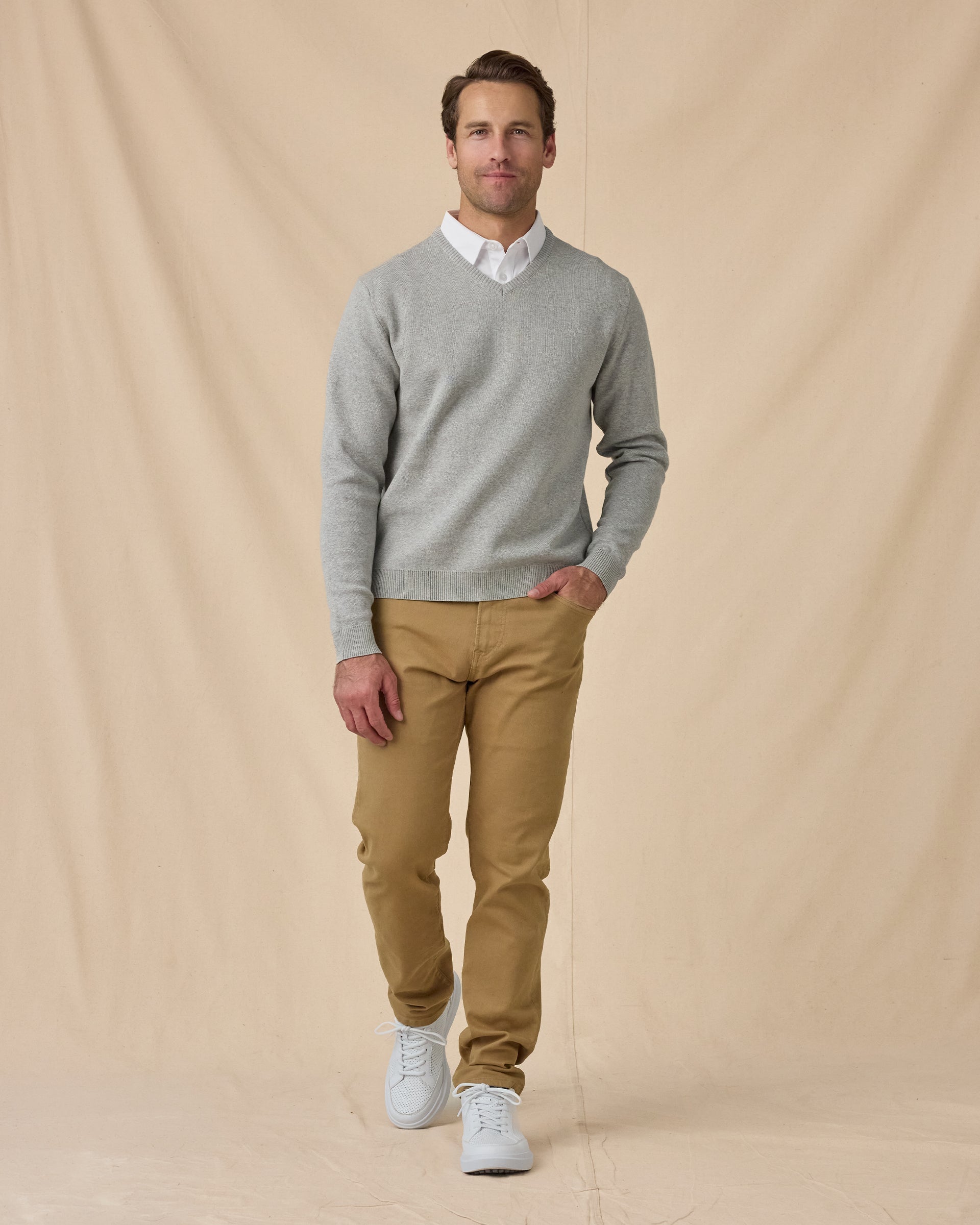 Straight Down Wallace V-Neck Sweater - Light Grey Heather