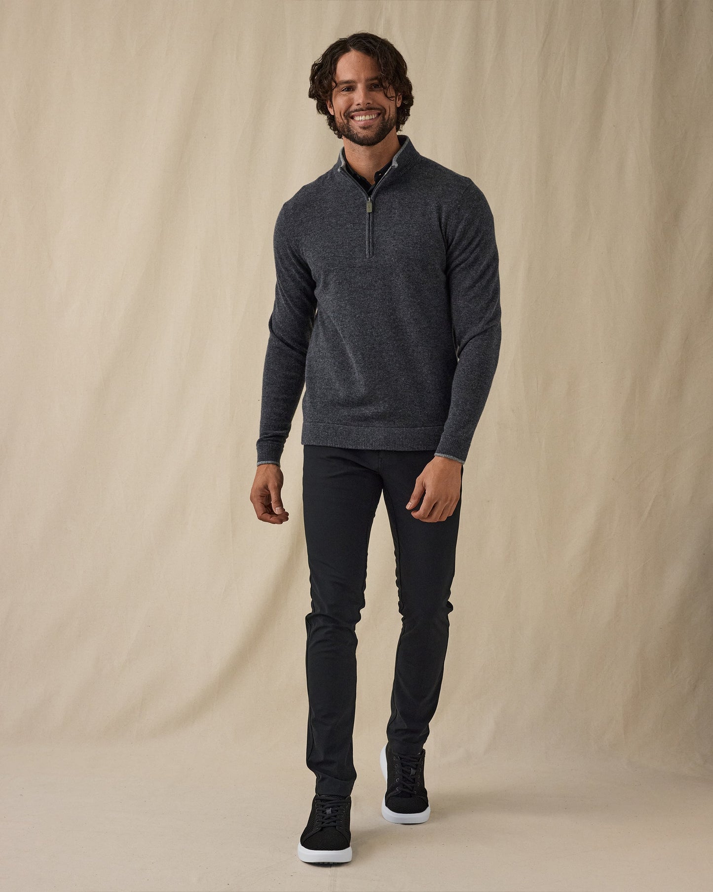 Straight Down Lakeside Quarter Zip Sweater - Charcoal Heather
