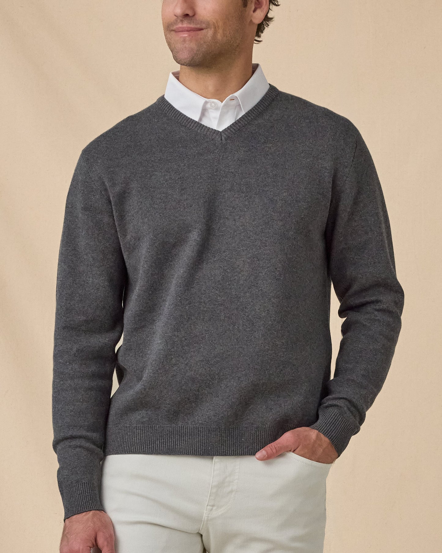Straight Down Wallace V-Neck Sweater - Dark Grey Heather