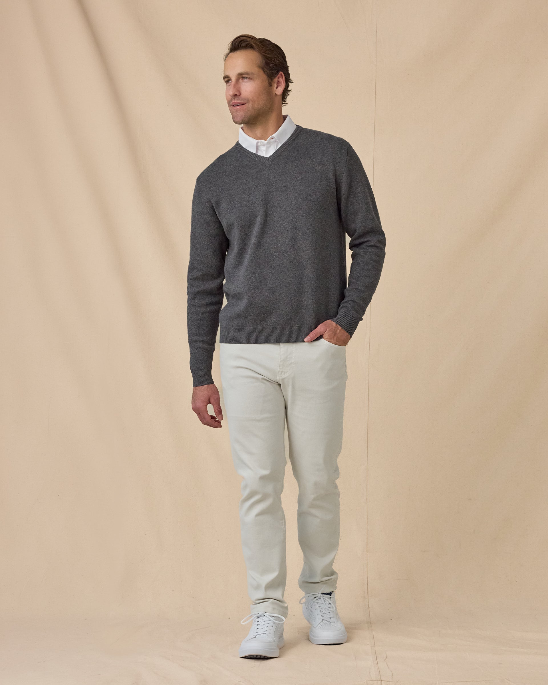 Straight Down Wallace V-Neck Sweater - Dark Grey Heather