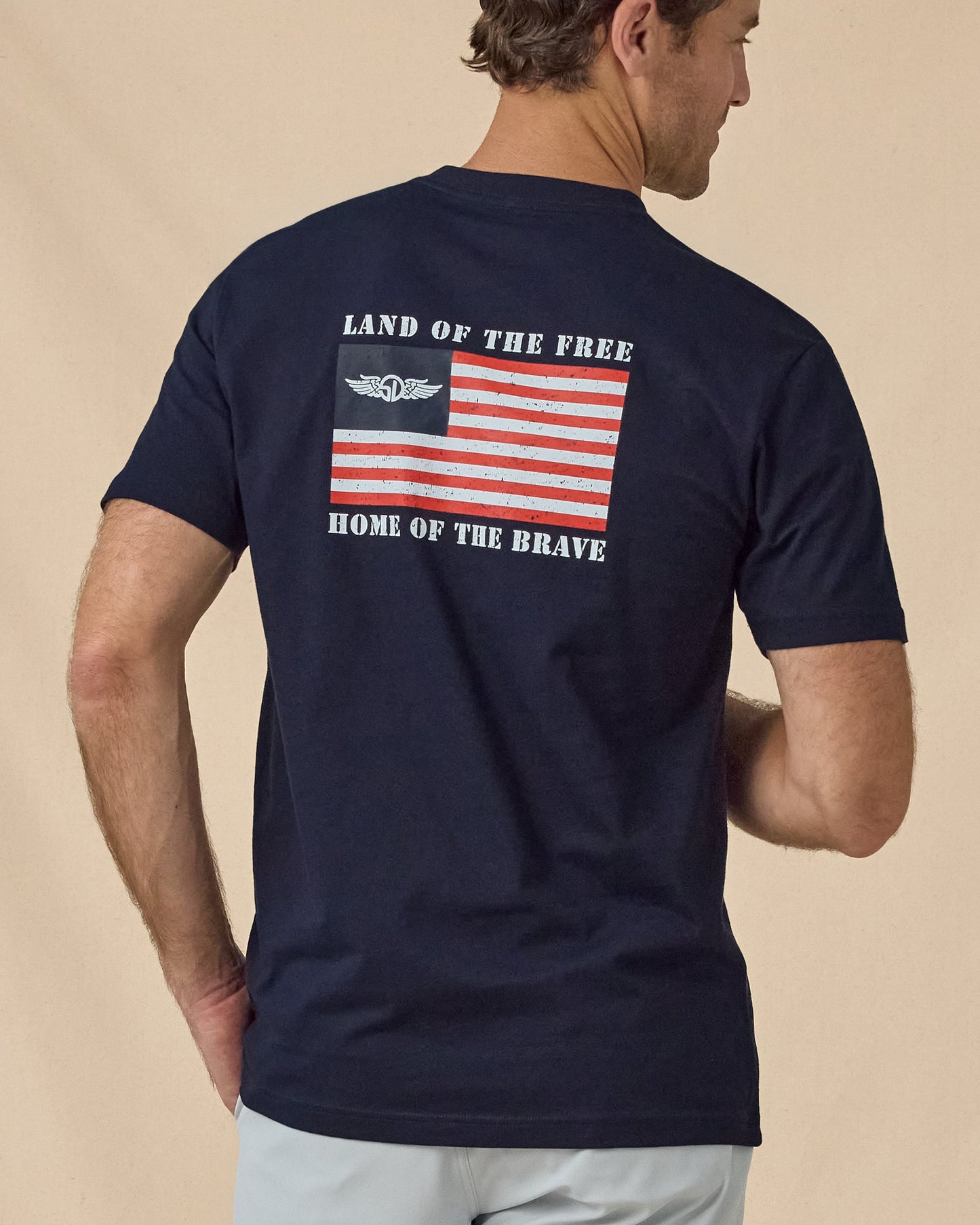 Straight Down Free & Brave Tee - Navy