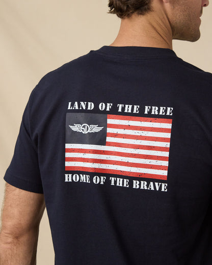 Straight Down Free & Brave Tee - Navy