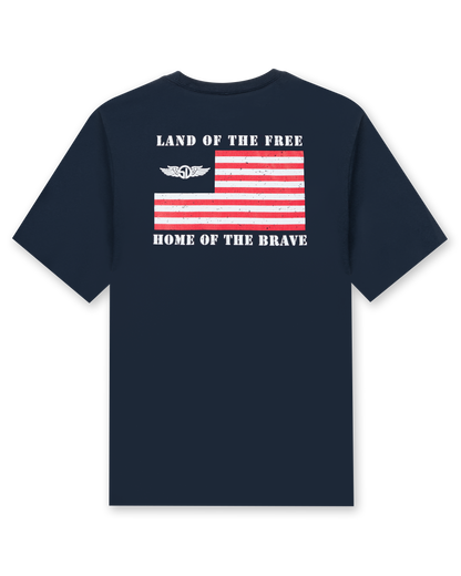 Straight Down Free & Brave Tee - Navy
