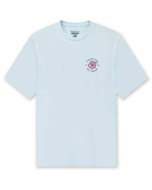 Straight Down Hibiscus 89 Tee - Light Blue