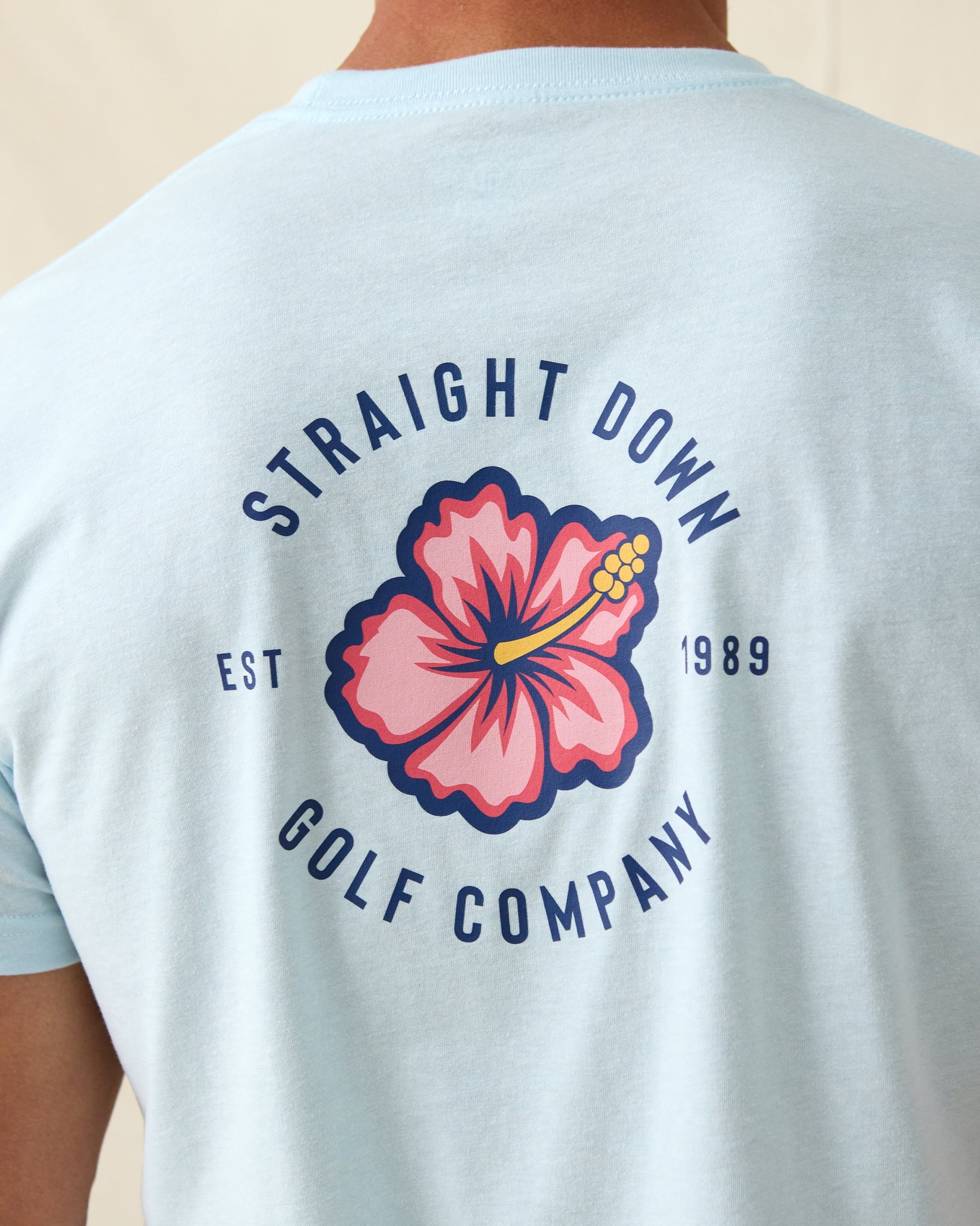 Straight Down Hibiscus 89 Tee - Light Blue