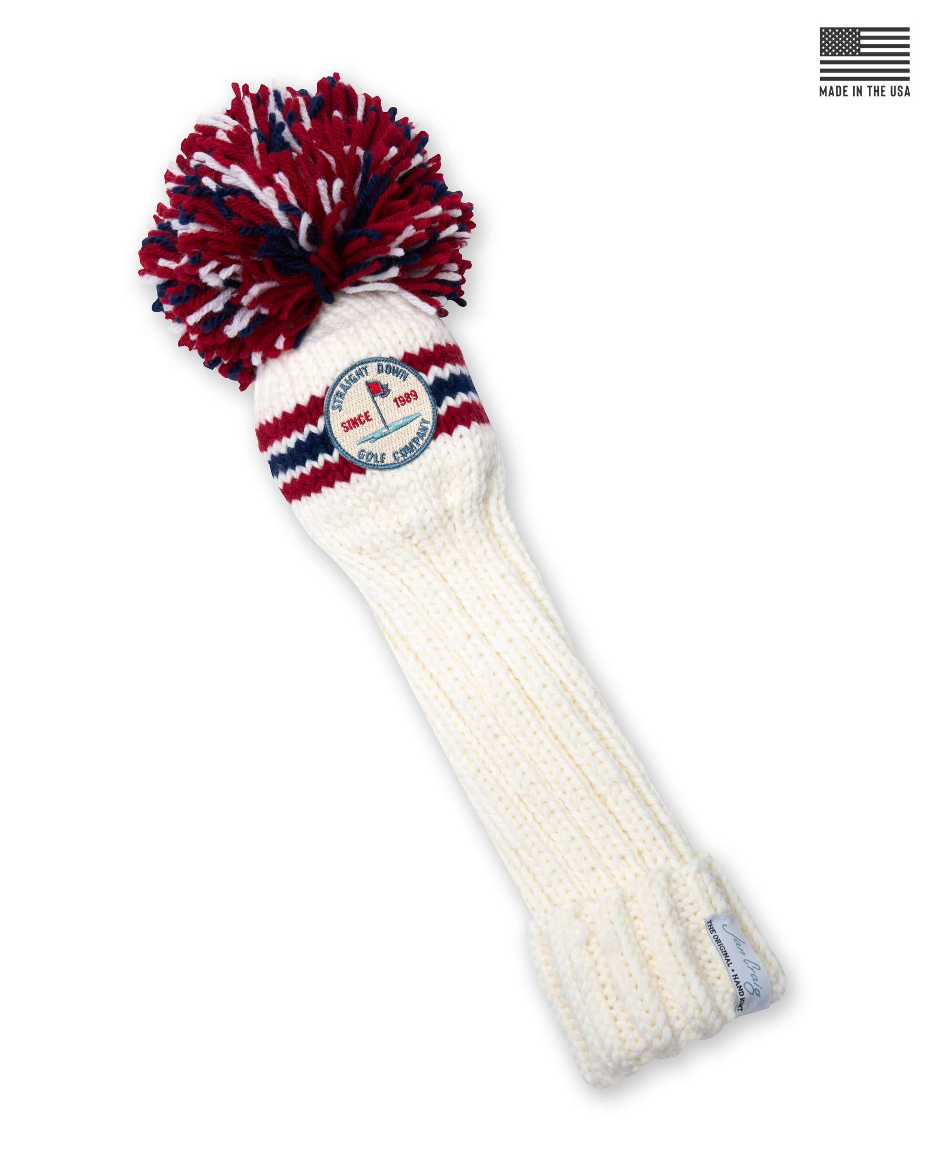 Straight Down Pom Pom Driver Headcover - Red White Blue