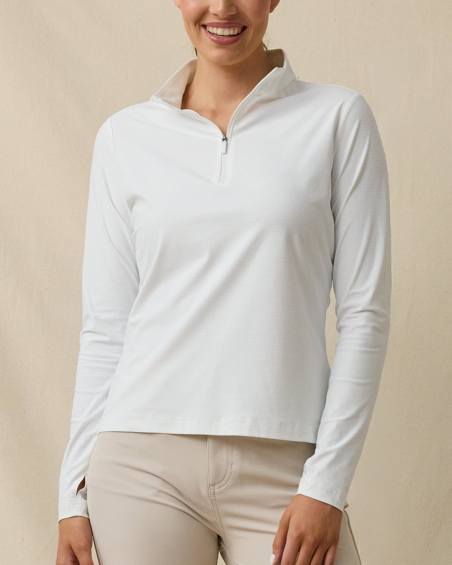 Straight Down Mylite Quarter Zip - White
