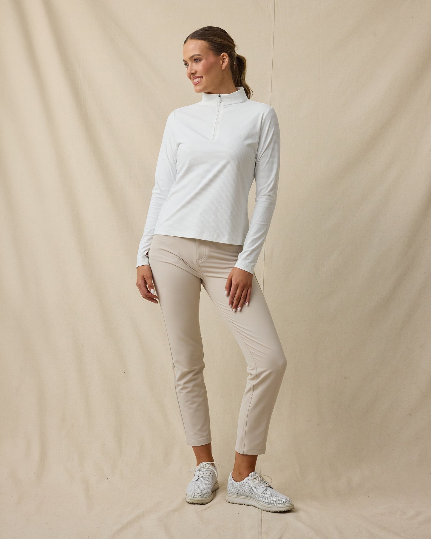 Straight Down Mylite Quarter Zip - White