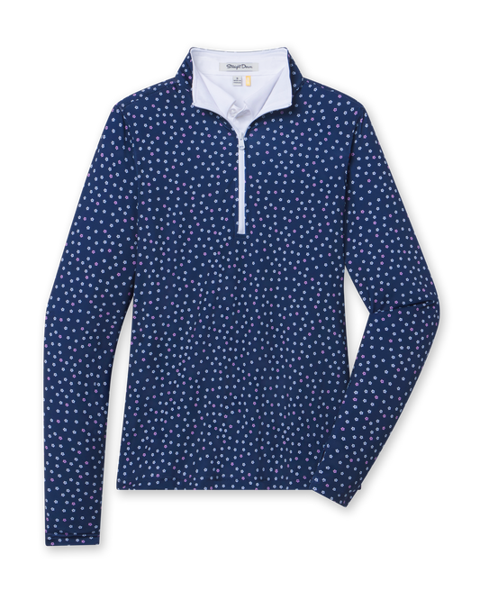 Straight Down Cherry Bloom Quarter Zip - New Indigo