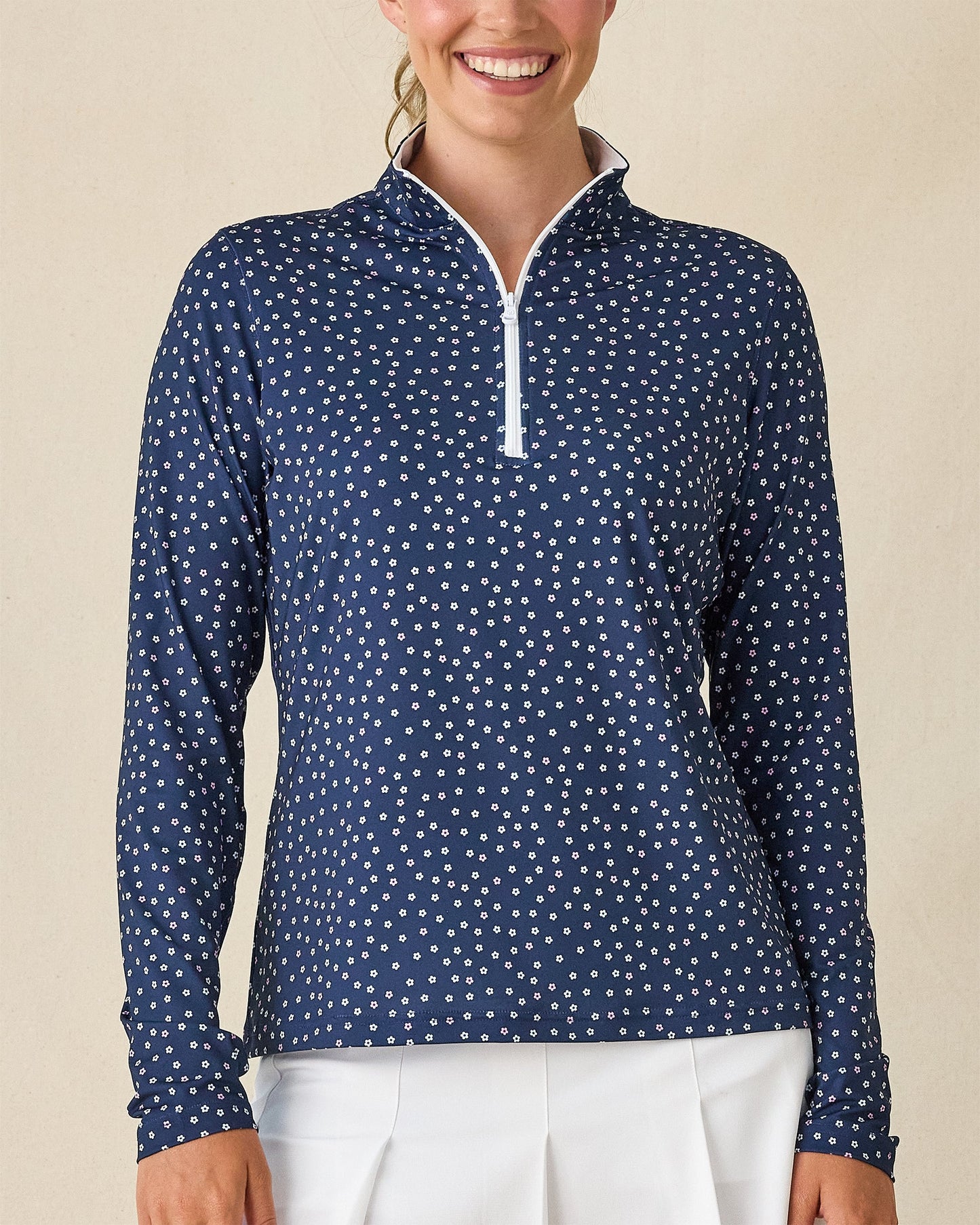 Straight Down Cherry Bloom Quarter Zip - New Indigo