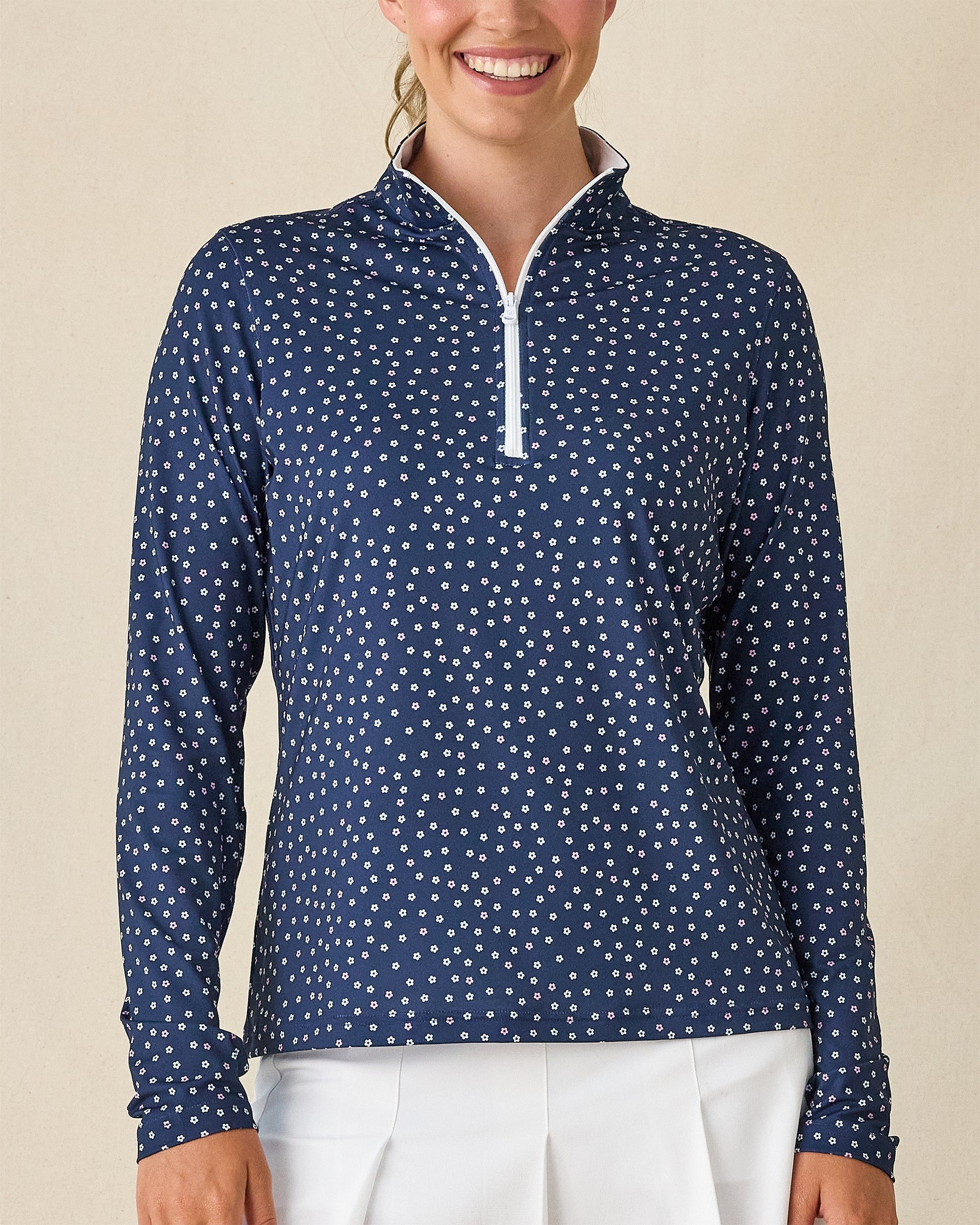 Straight Down Cherry Bloom Quarter Zip - New Indigo