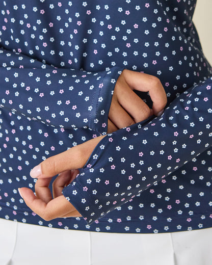 Straight Down Cherry Bloom Quarter Zip - New Indigo