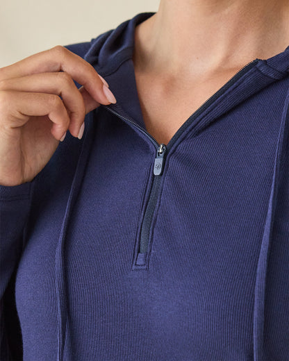 Straight Down Thyme Quarter Zip Hoodie - New Indigo