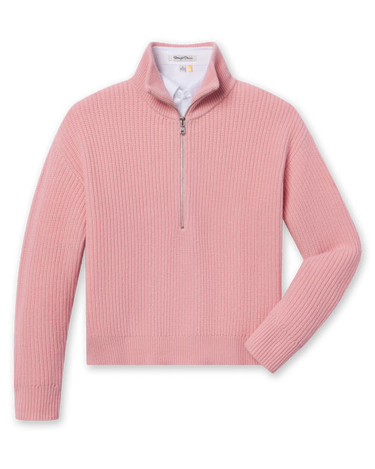 Straight Down Devon Half Zip Sweater - Rose