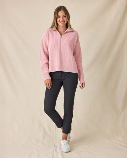 Straight Down Devon Half Zip Sweater - Rose