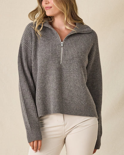Straight Down Devon Half Zip Sweater - Woodland