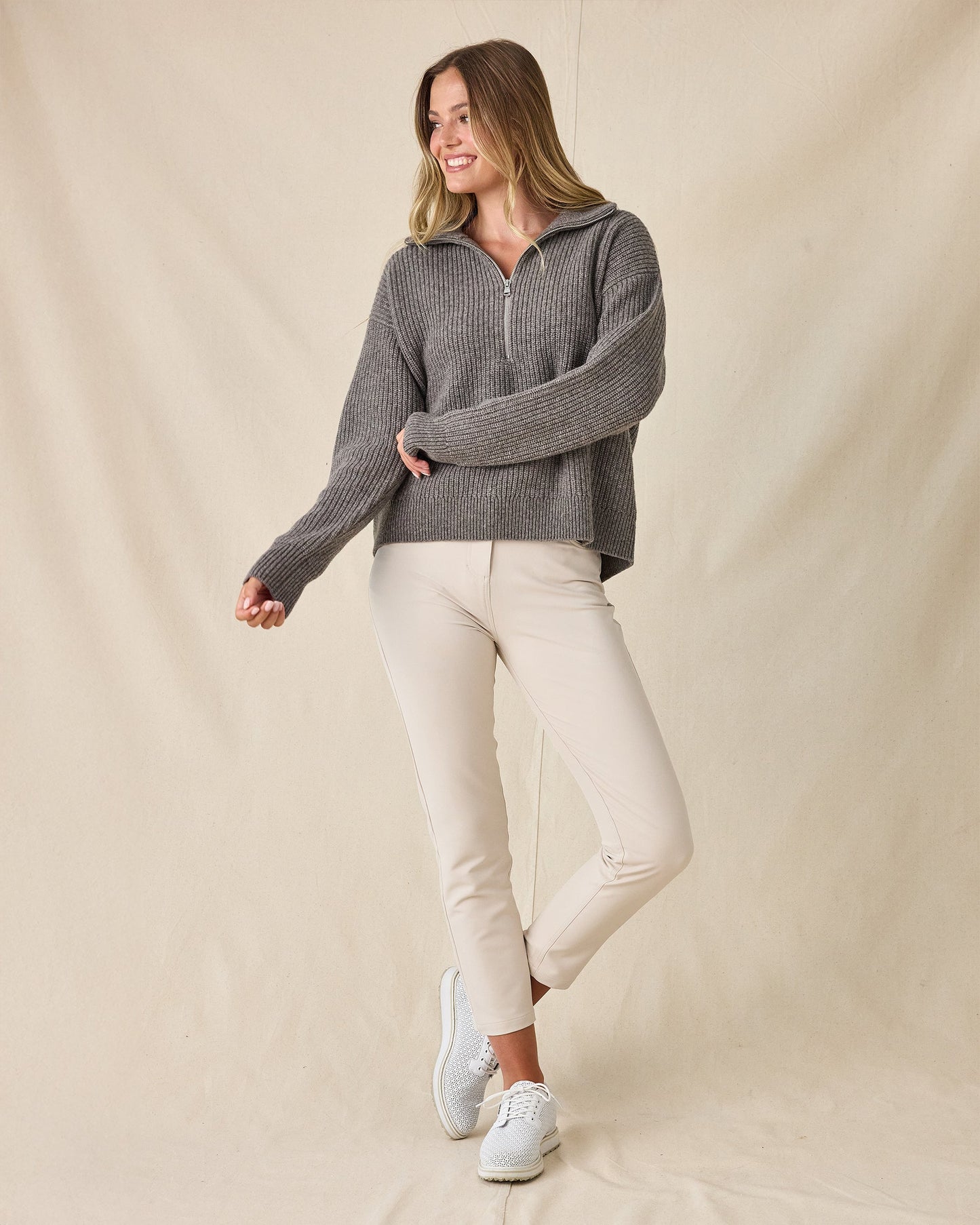 Straight Down Devon Half Zip Sweater - Woodland