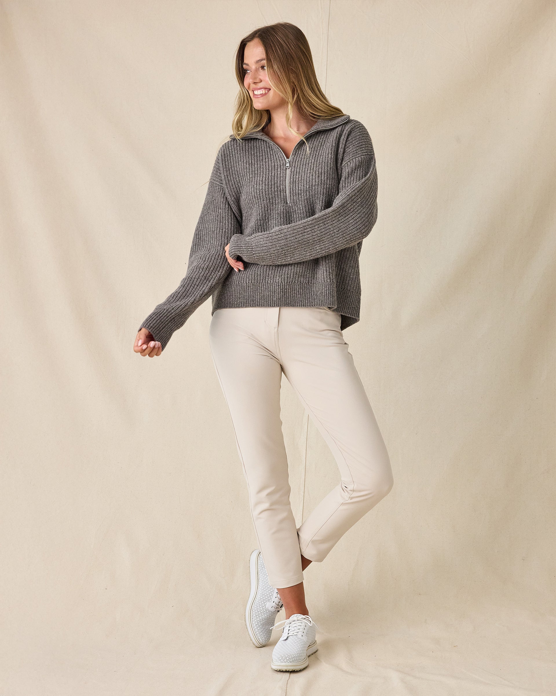 Straight Down Devon Half Zip Sweater - Woodland