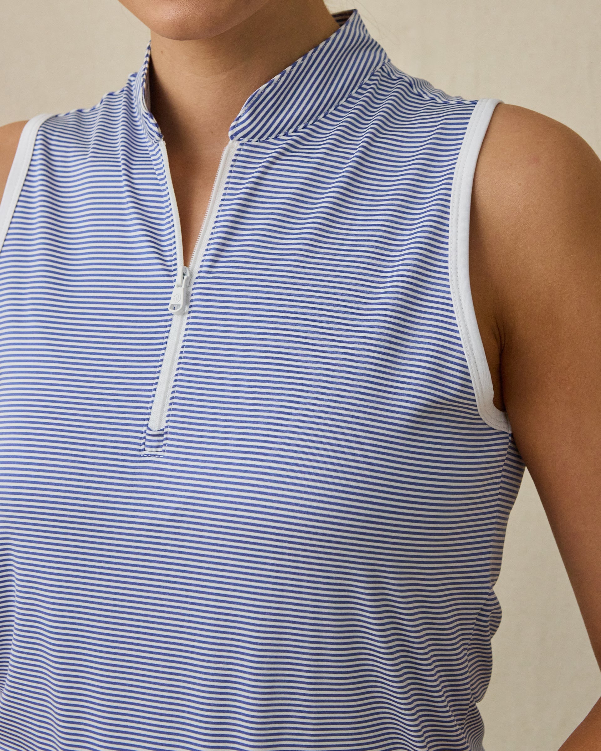 Straight Down Georgia Stripe Sleeveless Polo - Tidal