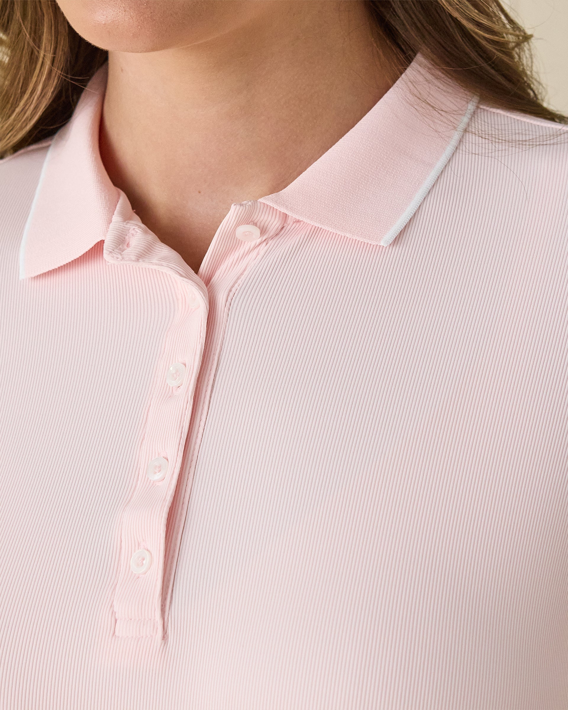 Straight Down Sindy Rib Knit Polo - Pearl