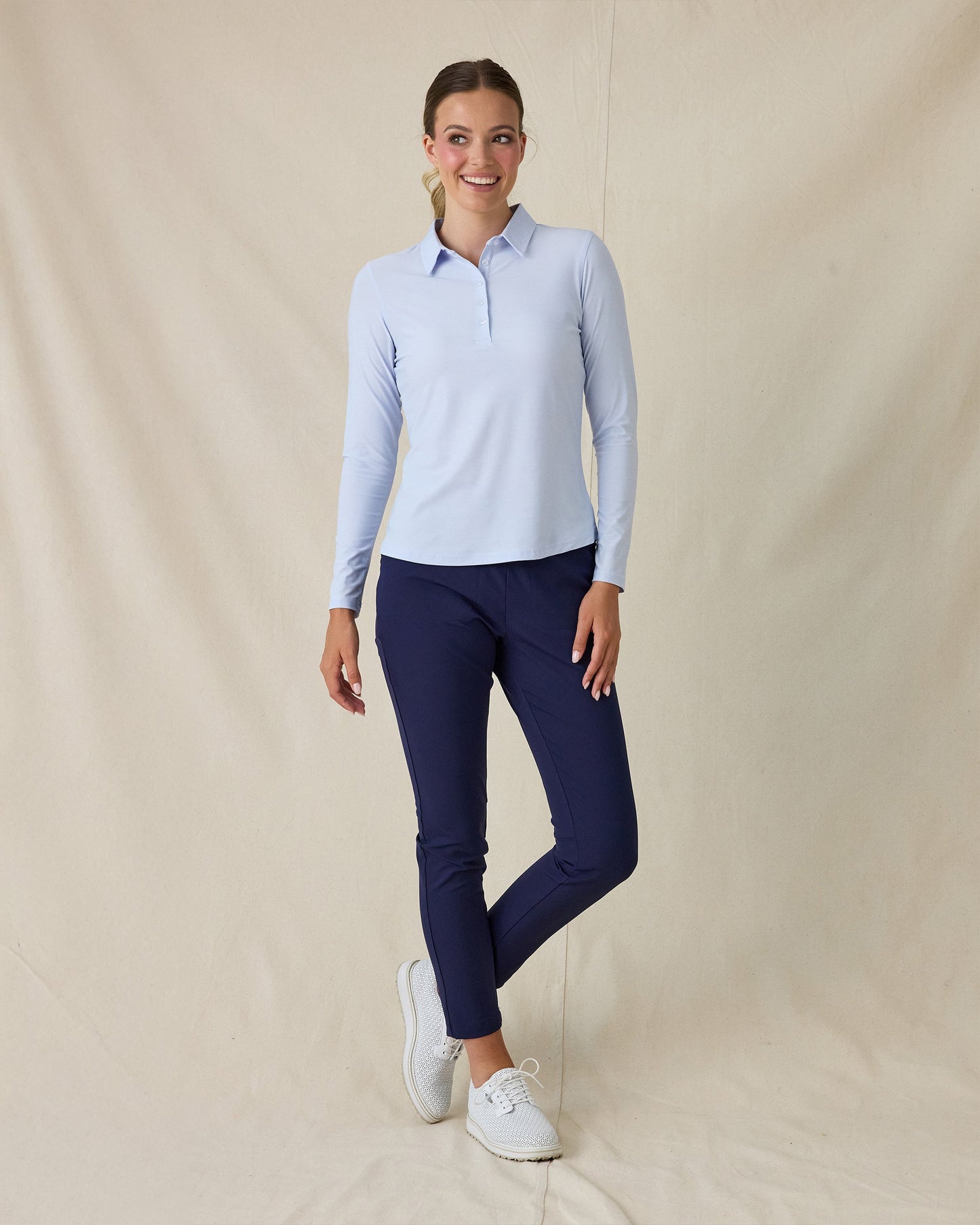 Straight Down Midday Long Sleeve Polo - Powder